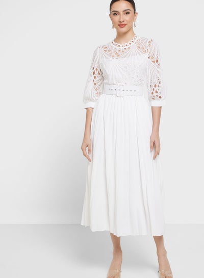 Buy Lace Detail Pleated Dress in UAE