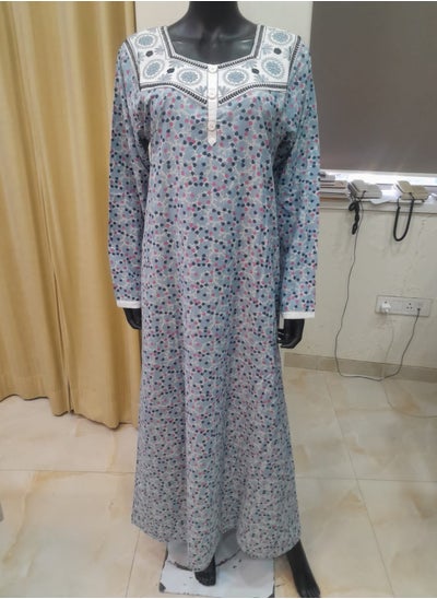 Buy UNIQUE FRONT NECK THREAD EMBROIDERY PRINTED FRONT BUTTONED ARABIC KAFTAN JALABIYA DRESS in Saudi Arabia