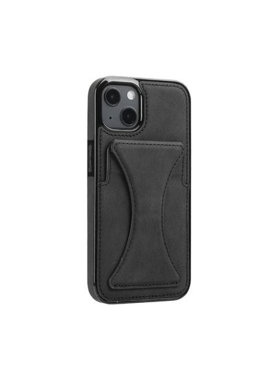 Buy Luxury Leather Card Wallet Holder Phone Cover iPhone 13 Black in UAE