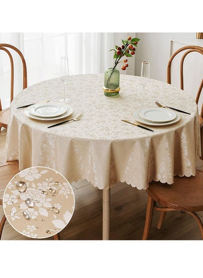 اشتري Round Tablecloth, Waterproof Vinyl Heavy Duty Table Cloth, Wipeable Cover for Kitchen and Dining Room, Cloth Indoor Outdoor Party Wedding (Beige, 60" Round) في الامارات