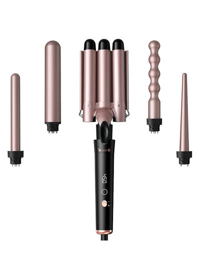 Buy 5 in 1 Hair Curler,Hair Curling Iron,with 5 Interchangeable Curling Wand Ceramic Barrel, and 4 Temperature Adjustments, Ceramic Curling Wand,(19-32mm)Rose Gold in UAE