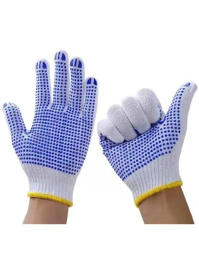 Buy Cotton Gloves 1 Pairs wearresistant slip resistant Work Glovesbreathable Dotted Cotton Men or Women With  Side Dots Fingers and palms containing PVC adhesive glovesBlue) in Saudi Arabia