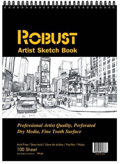 Buy Robust 400 Series Sketch Book (9"x12"), 100Sheets Sketch Pad,180gsm Drawing Notebook, Art Paper for Dry and Wet Media, Drawing Book For Kids, Spiral Bound Artist Sketch Paper, Acid Free Art Book in UAE