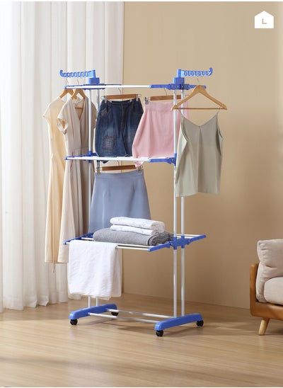 Buy Blue Clothes Hanger-Durable Space Saving Drying Clothes and Towels Rack with Shelf for Storage Organizer, Freestanding Closet Rail with Rack- for Dorms, Flats, Bedrooms, Entryways, Hallways in Saudi Arabia