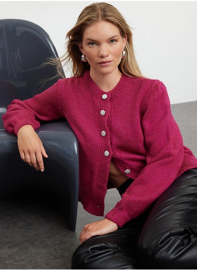 Buy Fuchsia Soft Textured Jewel Button Knitwear Cardigan TWOAW21HI0034 in Egypt