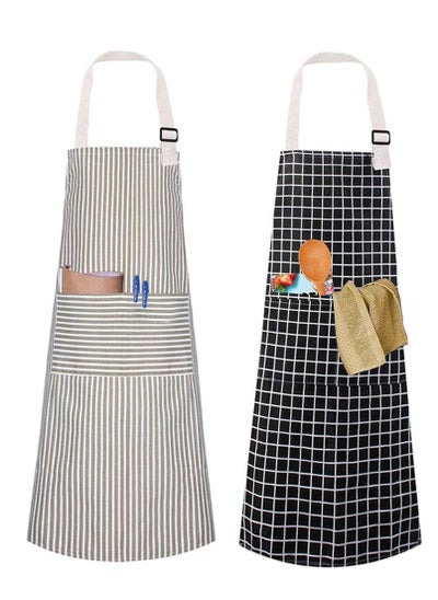 اشتري SYOSI 2 Pack Aprons, Adjustable Chefs Apron Kitchen Apron Bibs with 2 Pockets, Cotton Linen Cooking Aprons for Men Women Gardening Catering Baking Artist Waitress Barista(Black and Gray) في الامارات