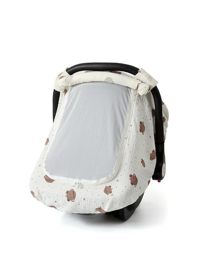 Buy Summer Baby Car Seat Canopy, Lightweight Infant Carseat Canopy, Muslin Cotton Baby Car Seat Cover with Breathable Mesh Window Windproof Carseat Cover for Babies, Newborn Babies Shower Gift (White) in UAE