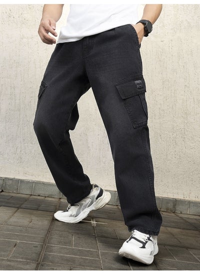 Buy Men Black  Jeans - Relaxed Tapered Fit for Comfort in UAE