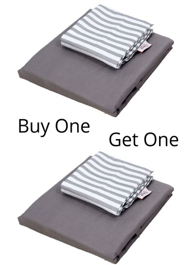 Buy Snooze, Flat Microfibre Plain & printed bed sheet set,4 Pcs (Gray striped design) 180*230 cm in Egypt