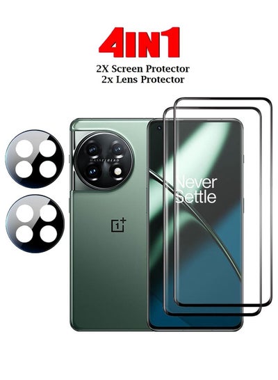 Buy OnePlus 11 Screen Protector 2Pcs + Camera Lens Protector 2Pcs 9H Hardness Tempered Glass 3D Curved HD Clear Full Adhesive Bubble Free in UAE