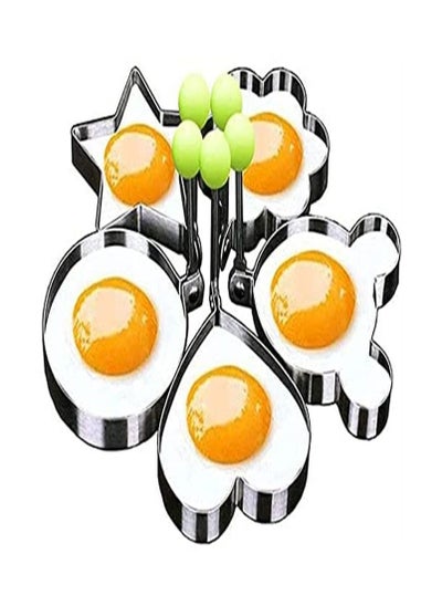 اشتري 5-Piece Stainless Steel Egg Pancake Round, Heart, Flower, Five-Pointed Star and Mickey Mouse Shaped Mold Ring Kitchen Utensil for Creative Breakfast Set في الامارات