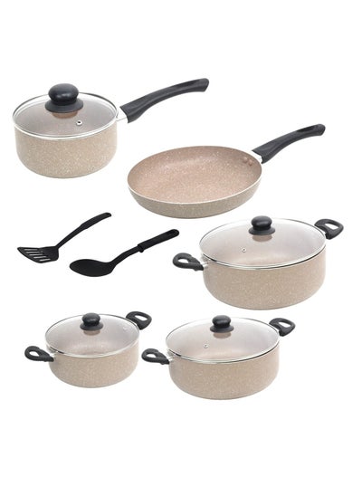 Buy Auroware 11 Pcs Non Stick Cookware Set Dishwasher safe PFOA Free Casserole with Lid Frying Pan Saucepan with Lid Kitchen Utensils in UAE