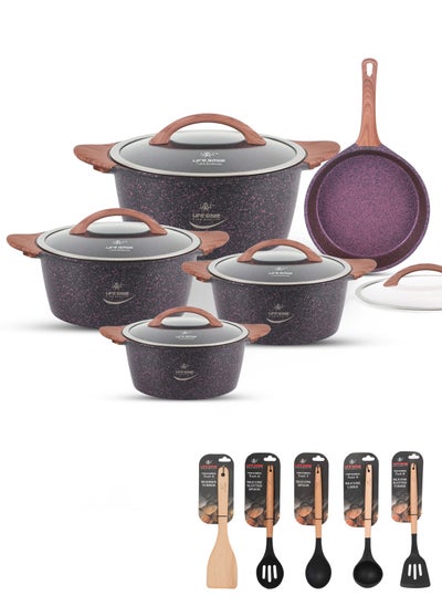 اشتري Non Stick Cookware Sets - 15Pcs Granite Cookware Set Kitchen Pots and Pans Set Includes 20/24/28/32cm Stock Pots, 28cm Fry Pan,  - Healthy 100% PFOA Free - Oven & Dishwasher Safe في الامارات