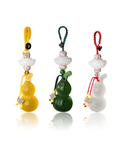 اشتري Feng Shui Wu Lou Gourd Key Chain, 3 Pcs Gourd Key Ring Pendant, Calabash Wu Lou Key Ring, for Good Luck Fortune, Longevity, Wealth Success (White, Yellow, Green) في الامارات