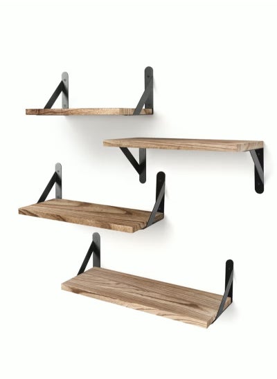 اشتري Floating Shelves Rustic Wood Shelves 4 Sets of Wall Mounted Shelf for Bathroom Decor Bedroom Living Room and Plants في الامارات