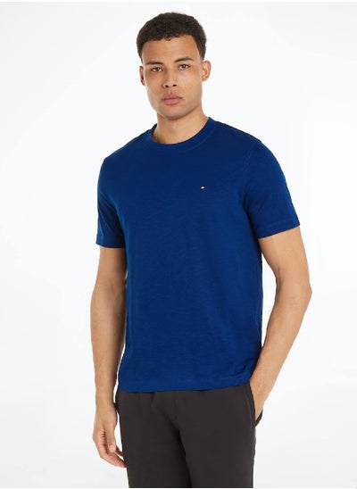 Buy Men's Textured Featuring a Crew Neck T-Shirt -  Pure organic slub cotton, Blue in UAE