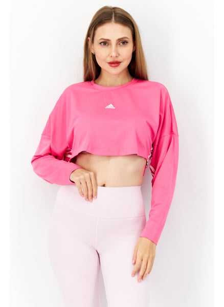 اشتري Women Sportswear Fit Logo Sleeve Training Top, Pink في الامارات