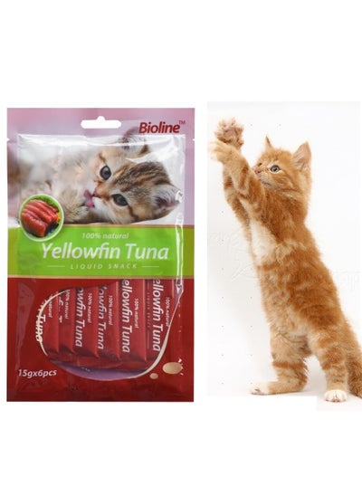 Buy Natural Liquid Yellowfin Tuna Cat Paste Treats 6X15g in UAE