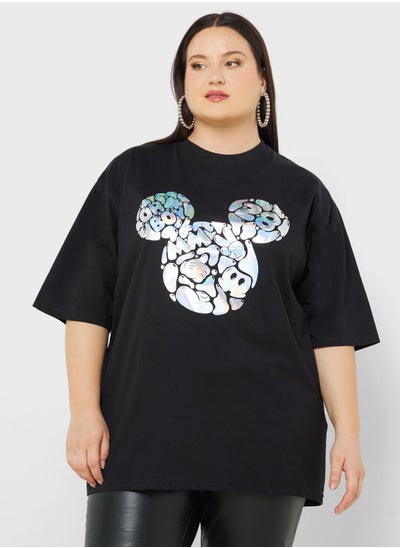 اشتري Mickey Plus Size Oversize Front & Back Foil Print T-Shirt في الامارات