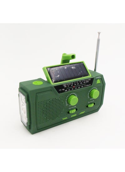 Buy Solar Crank Radio AM/FM/WB Flashlight Reading Light Bluetooth Green in UAE