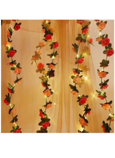 Buy Flower Rose Vine Fairy String Lights, Battery Powered Artificial Rose Flower Garland with Lights for Day Wedding Birthday Party Bedroom Home Garden Decor, 2 Pack ,50 LED in UAE