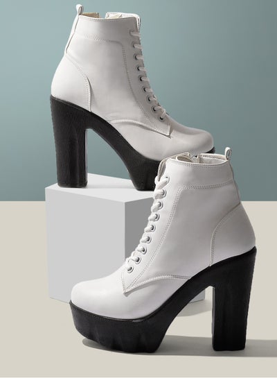 Buy Ankle Boot Leather Heel 7cm-White in Egypt