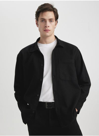 Buy Oversize Fit Polo Collar Long Sleeve Shirt in UAE