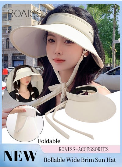 Buy Rollable Wide Brim Sun Hat for Women Empty Top UPF50+ Sun Protection Outdoor Sports Cycling Beach Sun Cap with Strap Design Adjustable Size in UAE