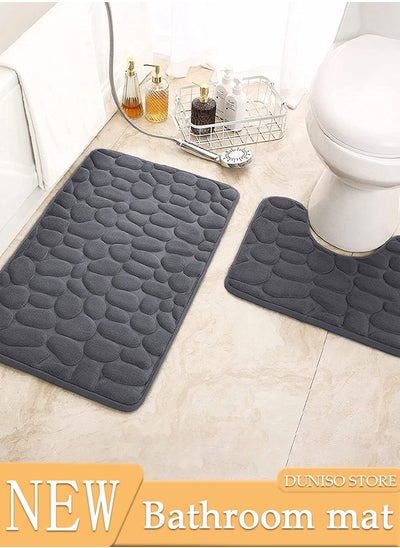 Buy 2 Pieces Bathroom Rugs Mat Super Soft Water Absorbent Microfiber Non-Slip Quick Drying Bath Tub Mat Toilet Rugs Perfect Bathroom Mats for Bathroom Tub and Shower in UAE