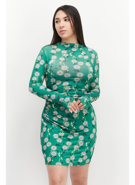 Buy Women Floral Printed Mini Dress, Green Combo in Saudi Arabia