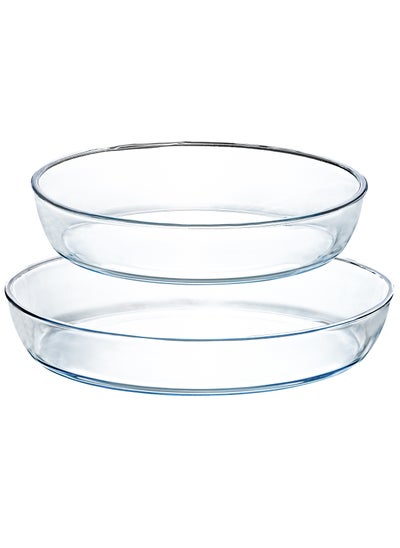 Buy LIFE SMILE Borosilicate Glass Oven Baking Dishes Set of 2 - Oval Shape Baking Tray Dishwasher Safe, Fridge & Freezer Safe, Microwave Safe (Design 1) in UAE