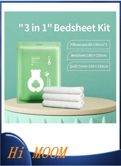 اشتري Hotel 4 Pieces Bedding Sheets Set Queen Size Cotton Disposable Bed Sheet Set for Travel في الامارات