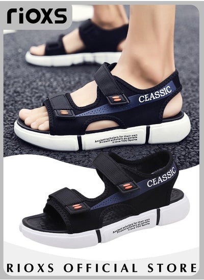 Buy Men's Casual Open Toe Water Sandal Breathable Non-Slip Beach Sandals Sneakers Pool Slide Adjustable Flat Shoes With Back-Strap in UAE