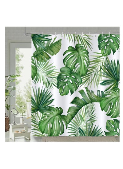 اشتري Tropical Leaves Shower Curtain - Green Palm Monstera Leaf Design - 72x72 Inch Polyester Fabric Bathroom Curtain with 12 Hooks في السعودية