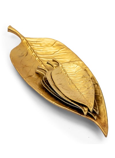 Buy Polypropylene Leaf shape 5 pieces Serving Set 1 Big Size 50Cm and 4 small Size 25Cm - Gold in UAE