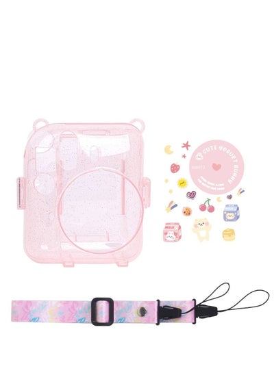 Buy Transparent Glitter Crystal Case for Fujifilm Instax Mini 12 Camera Adjustable PC Camera Protective Case with Upgraded Films Pocket Pouch for Storing Photos (Pink) in UAE