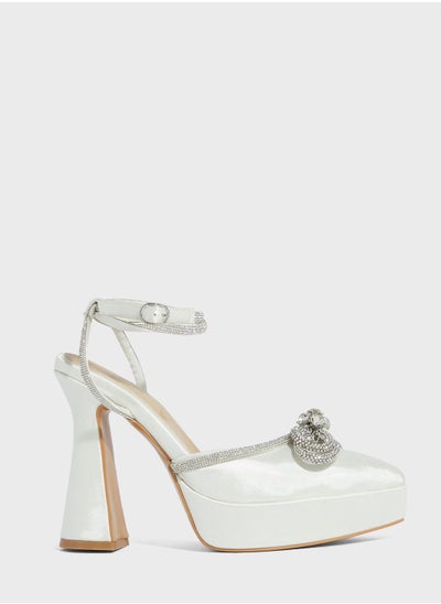 Buy Jewelled Bow Satin Platform Pump in Saudi Arabia