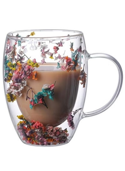 Buy Roses Double Wall Glass Coffee and Tea Mug with Handle and for Birthday Gifts with Random Roses Design in Egypt