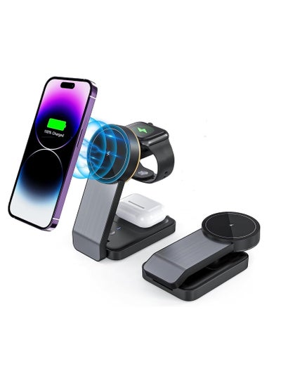 Buy Magnetic Wireless Charger for Apple Series,Foldable Travel 3 in 1 Wireless Charging Station, 15W Fast Magsafe Charger Stand for iPhone 15/14/13/12 Series,iWatch Series,Airpods 3/2/pro in Saudi Arabia