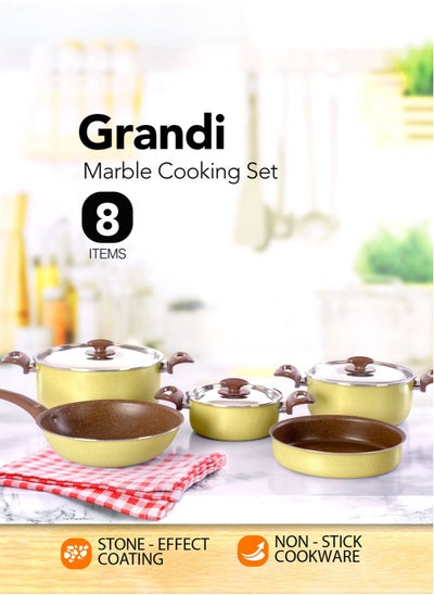 Buy 8 Piece Cookware Set - Aluminum Pots And Pans - Non-Stick Surface - Bakelite Handles -Stainless Steel Lids - PFOA Free - Brown and beige granite in Saudi Arabia