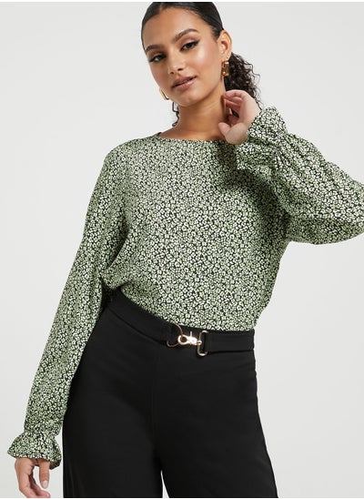 Buy Printed Ruffle Sleeve Top in UAE