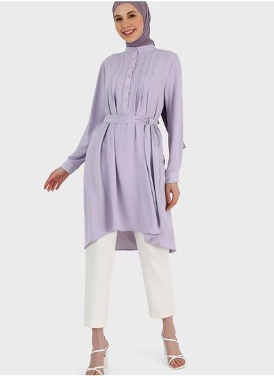 Buy Buttoned Neck Belted Tunic in UAE