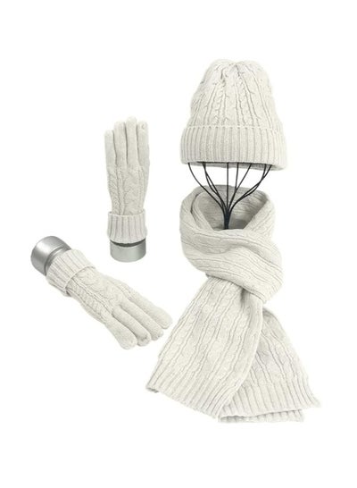Buy Women Hat Gloves and Scarf 3 In 1 Set Soft and Warm Knitted Winter Thickened Set in Saudi Arabia
