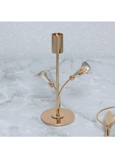 اشتري Rous Taper Candle Holder, Gold - 14X20.5 Cm في الامارات