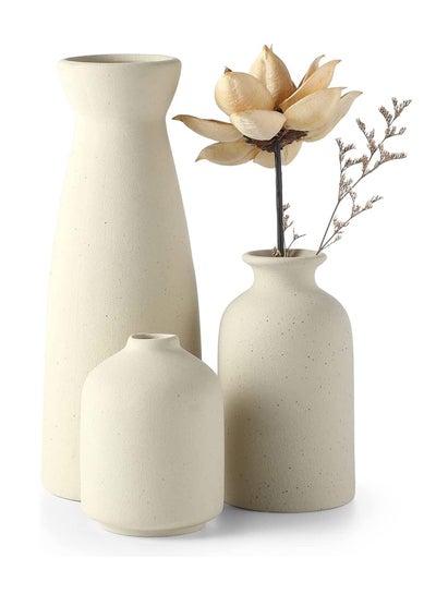 Buy Ceramic Vase Set - 3 Small Vase Decor, Modern Home Decor, Decorative Vase, Pampas Vase, Dried Flower Vase, Living Room, Table Stand, Centerpiece (Beige) in UAE