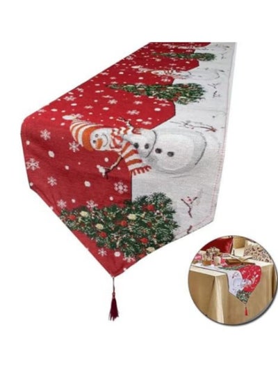 اشتري Decoration Table Runner Burlap Linen Holiday Theme Snowflake Snowman Coffee Dining Party Outdoor Placemat Tablecloth,183×33cm في الامارات