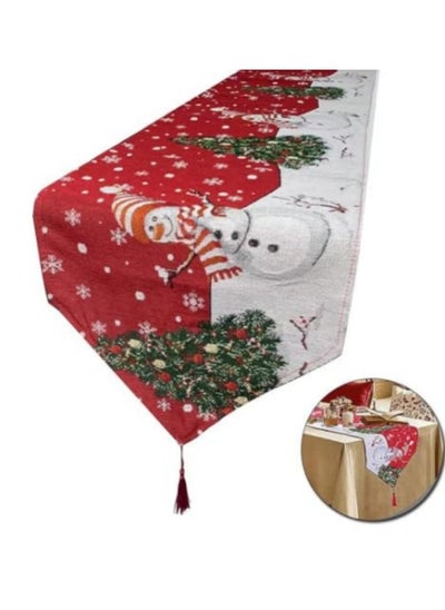 Buy Decoration Table Runner Burlap Linen Holiday Theme Snowflake Snowman Coffee Dining Party Outdoor Placemat Tablecloth,183×33cm in UAE