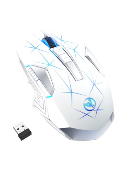 اشتري HXSJ T300 2.4G Wireless RGB Gaming Mouse 7Buttons Adjustable 2400Dpi Led Breathing Light Rechargeable White في الامارات