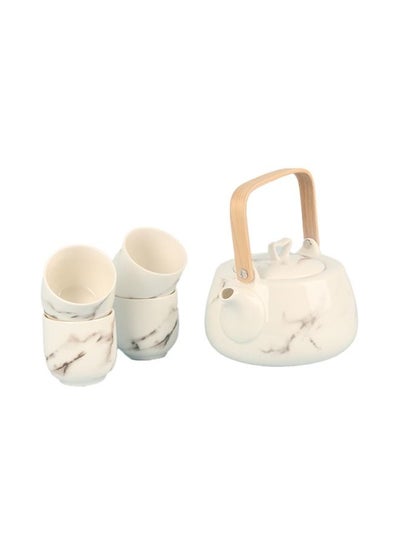 Buy Ceramic Tea Set Marble Pattern Elegant Teapot and 4 Tea Cups in UAE