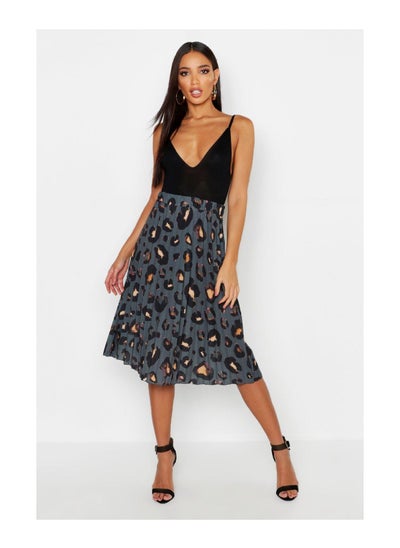 Buy Pleated Leopard Print Midi Skirt in UAE